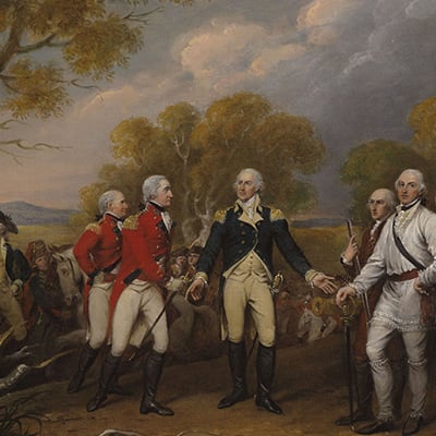 The Surrender of General Burgoyne at Saratoga, October 16, 1777. By John Trumbull, c.1822-1832. Photo: Yale University Art Gallery