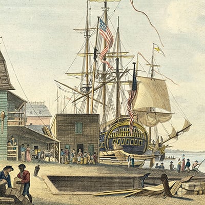 Arch Street Ferry, Philadelphia. Print by William Russell Birch, 1800. Photo: National Portrait Gallery, Smithsonian Institution