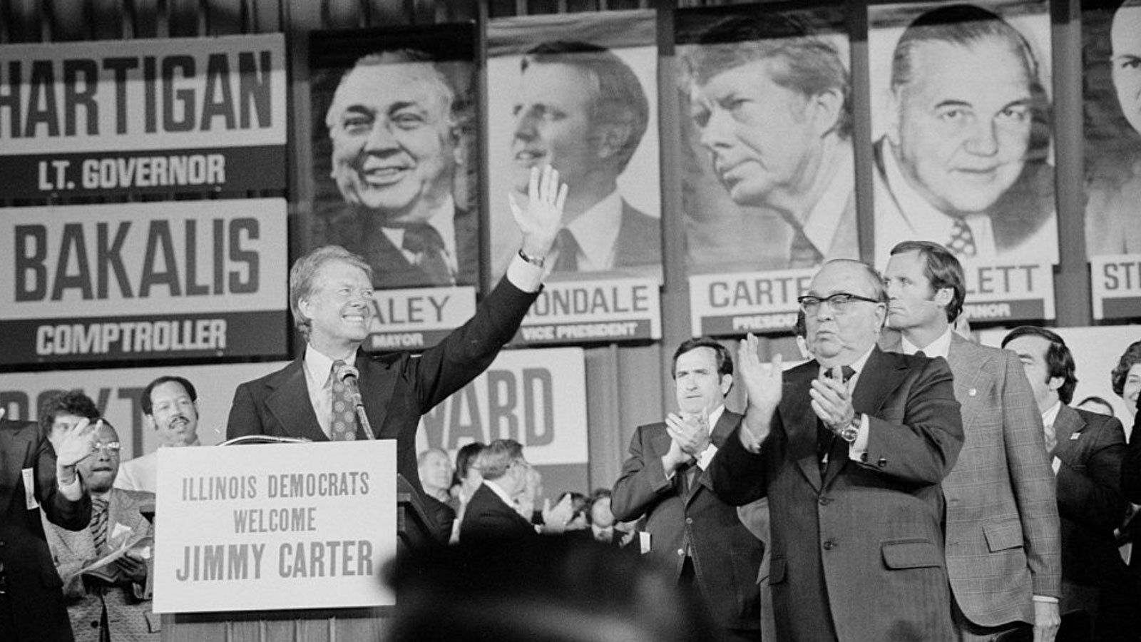 Mayor Richard J. Daley at Illinois State Democratic convention in 1976 with then-candidate Jimmy Carter