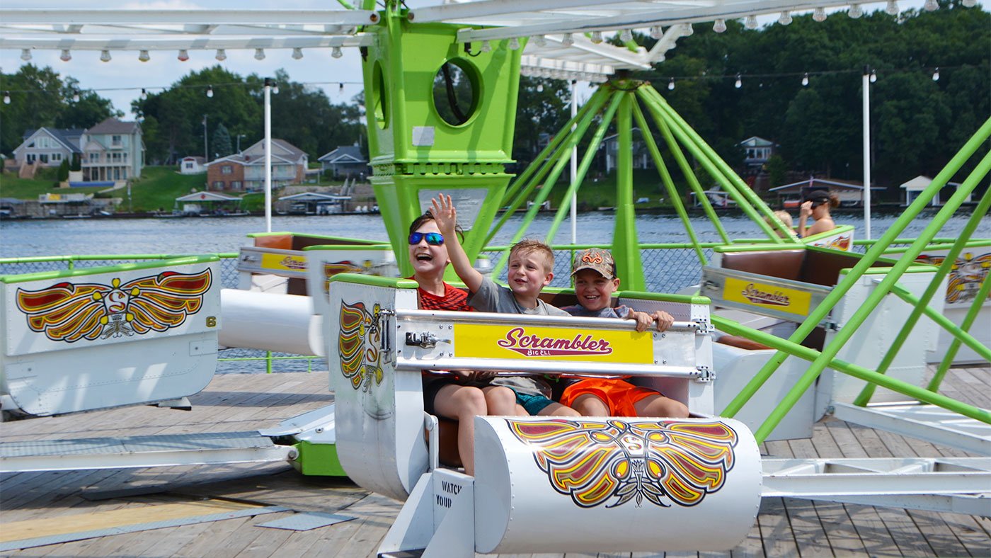 Young visitors ride The Scrambler at Indiana Beach Amusement Park in Monticello, Indiana