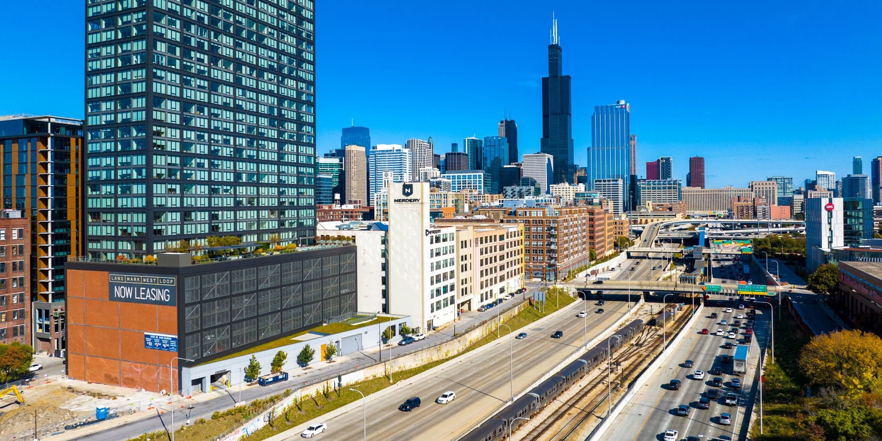 Eisenhower Expressway pictured here, facing slightly northeast with the University of Illinois Chicago on the right