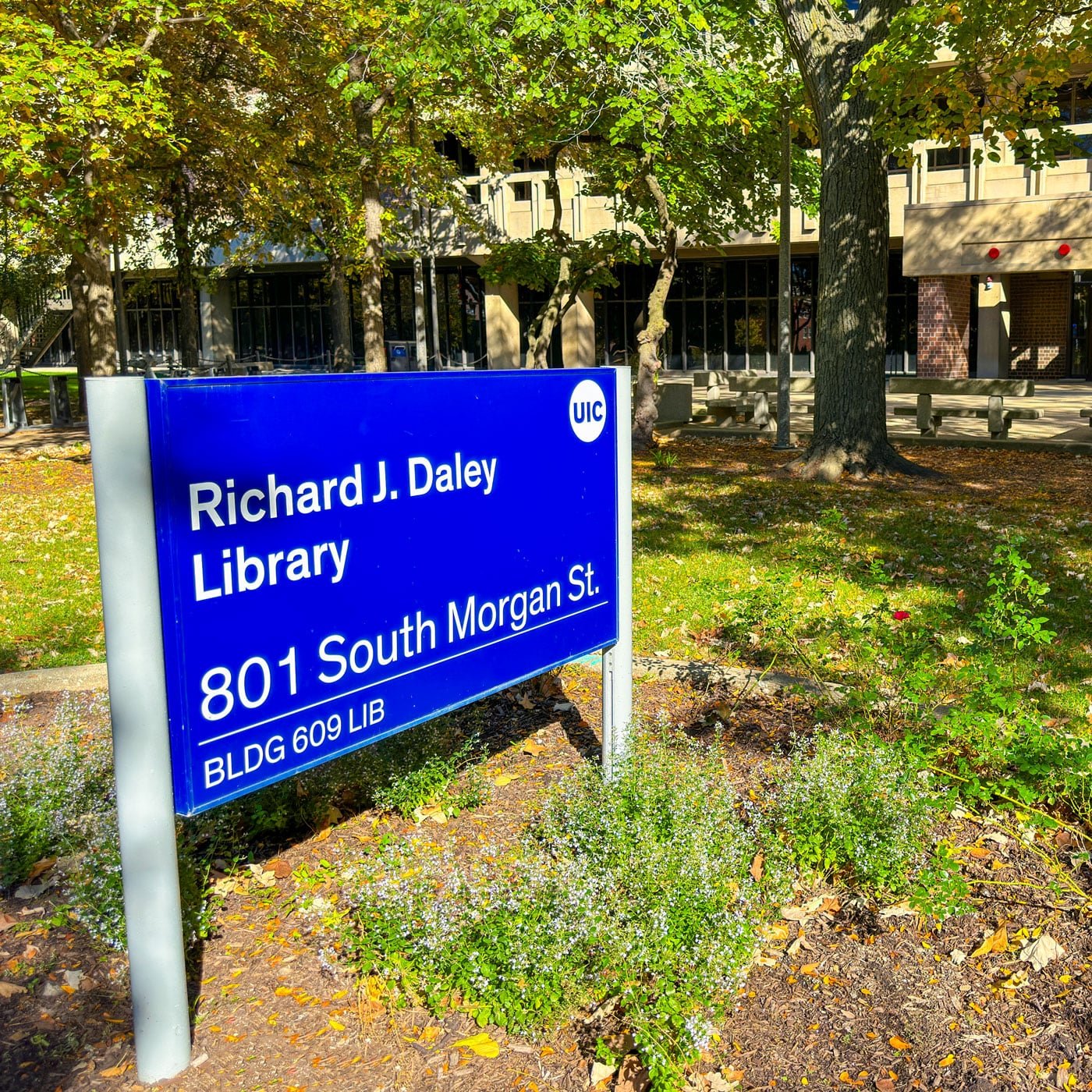 Richard J. Daley Library sign outside library