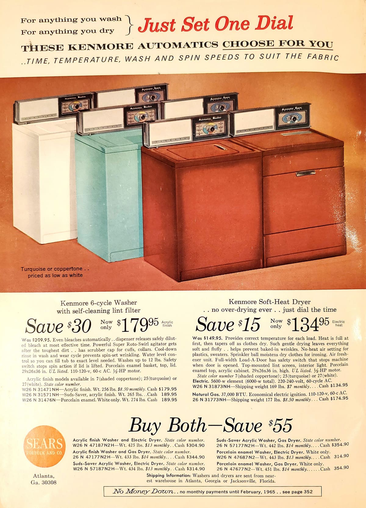 An advertisement for Kenmore washers and dryers from 1965