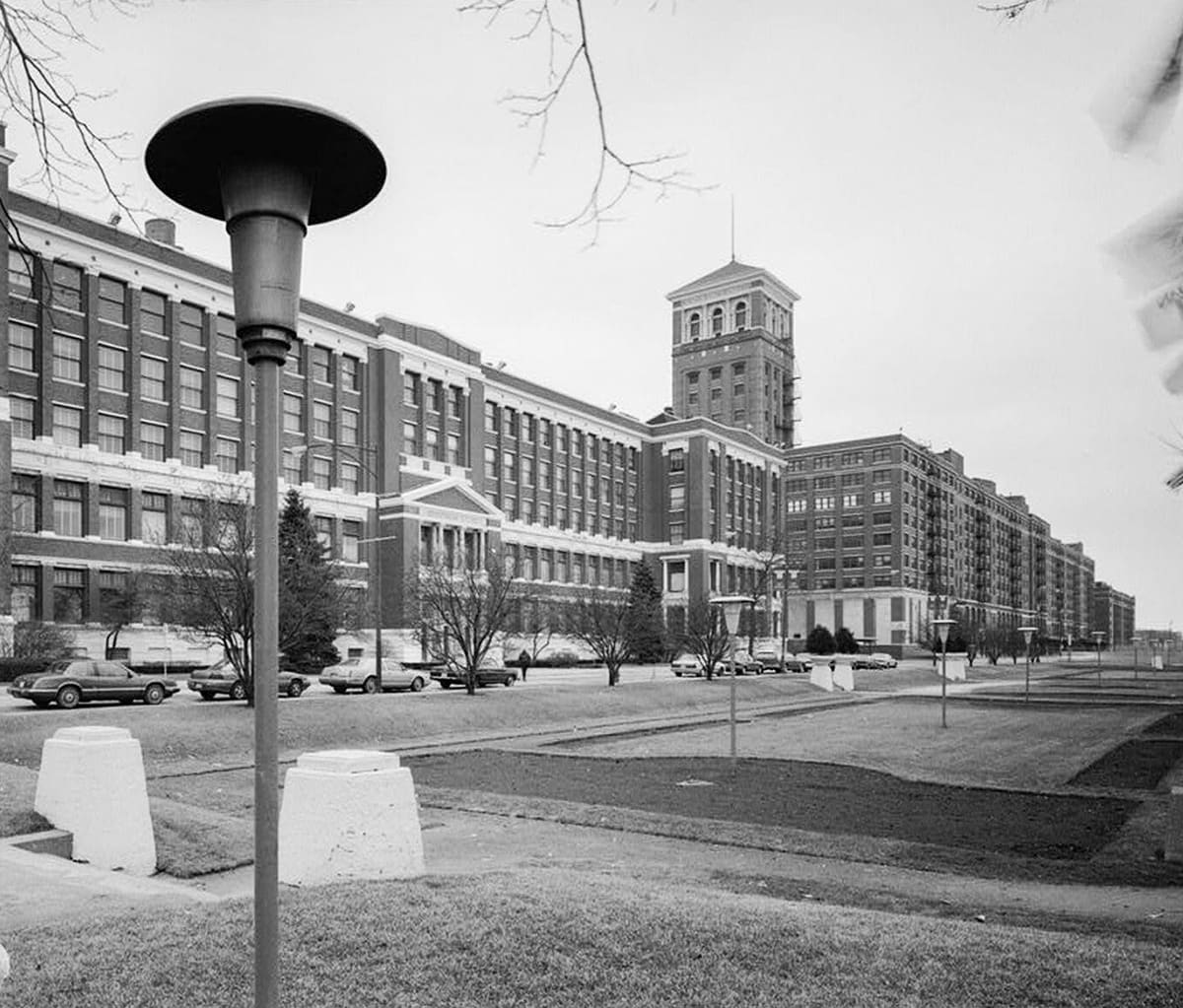 Historical photo of the Sears Homan Square tower and administration building