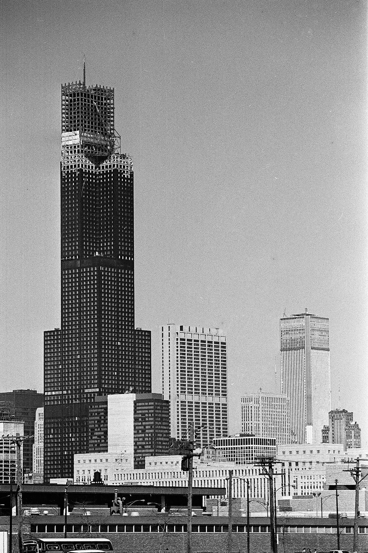 Historical photo of the Sears Tower under construction