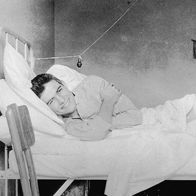 Ernest Hemingway recovering from injuries at the American Red Cross Hospital in Milan, Italy, 1918. Photo: Courtesy Ernest Hemingway Collection. John F. Kennedy Presidential Library and Museum, Boston