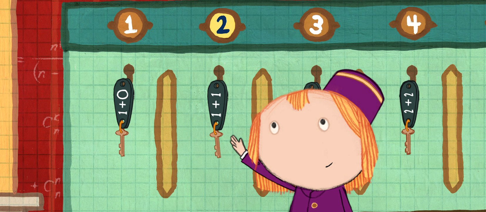 Cartoon girl choosing numbered key rings