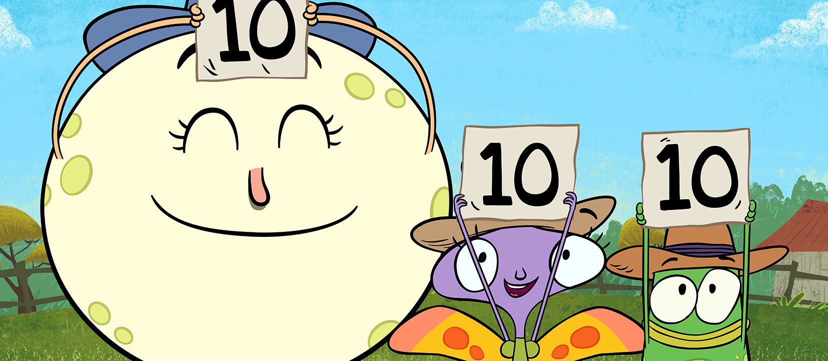 Animals holding up cards showing the number ten