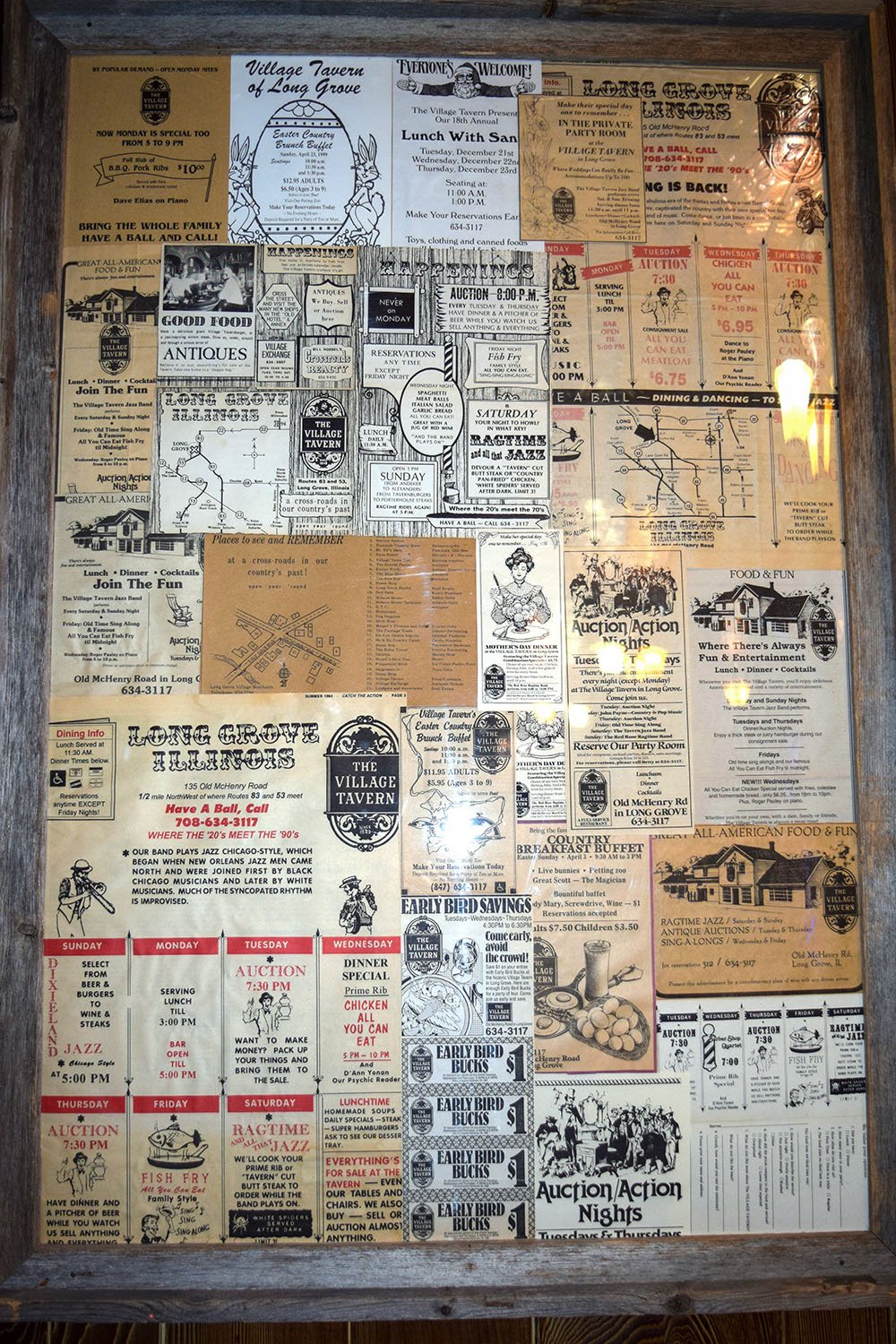 Old menus on display at The Village Tavern