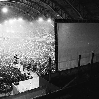 The Muhammad Ali and Joe Frazier heavyweight championship fight airs on closed-circuit TV at the Coliseum, Chicago, Illinois, on March 8, 1971. Photo: ST-40000976-0010, Chicago Sun-Times collection, Chicago History Museum