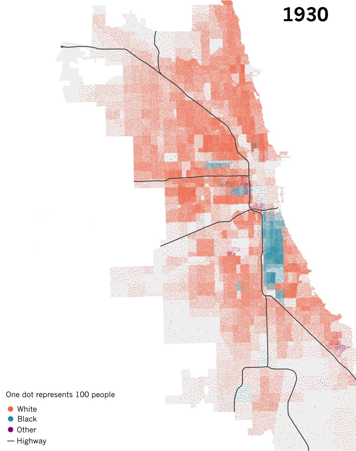 Map of racial population in Chicago in 1930