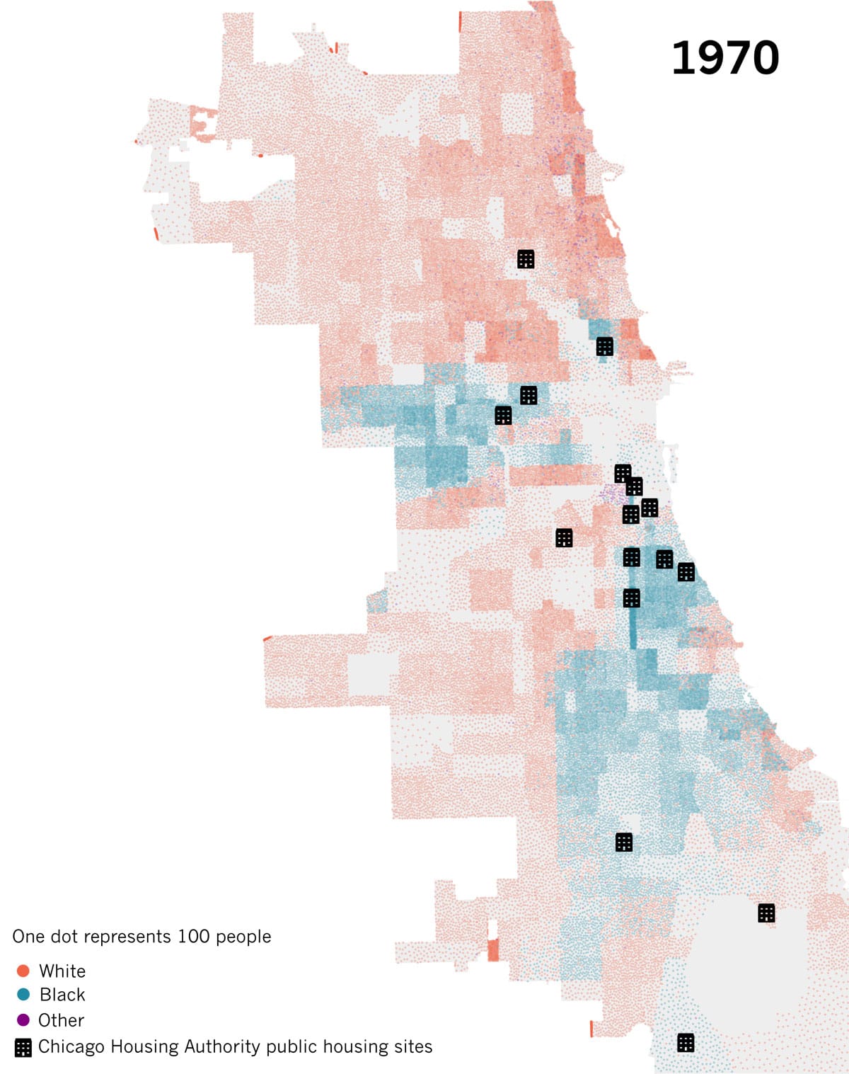 Map of racial population in Chicago in 1970
