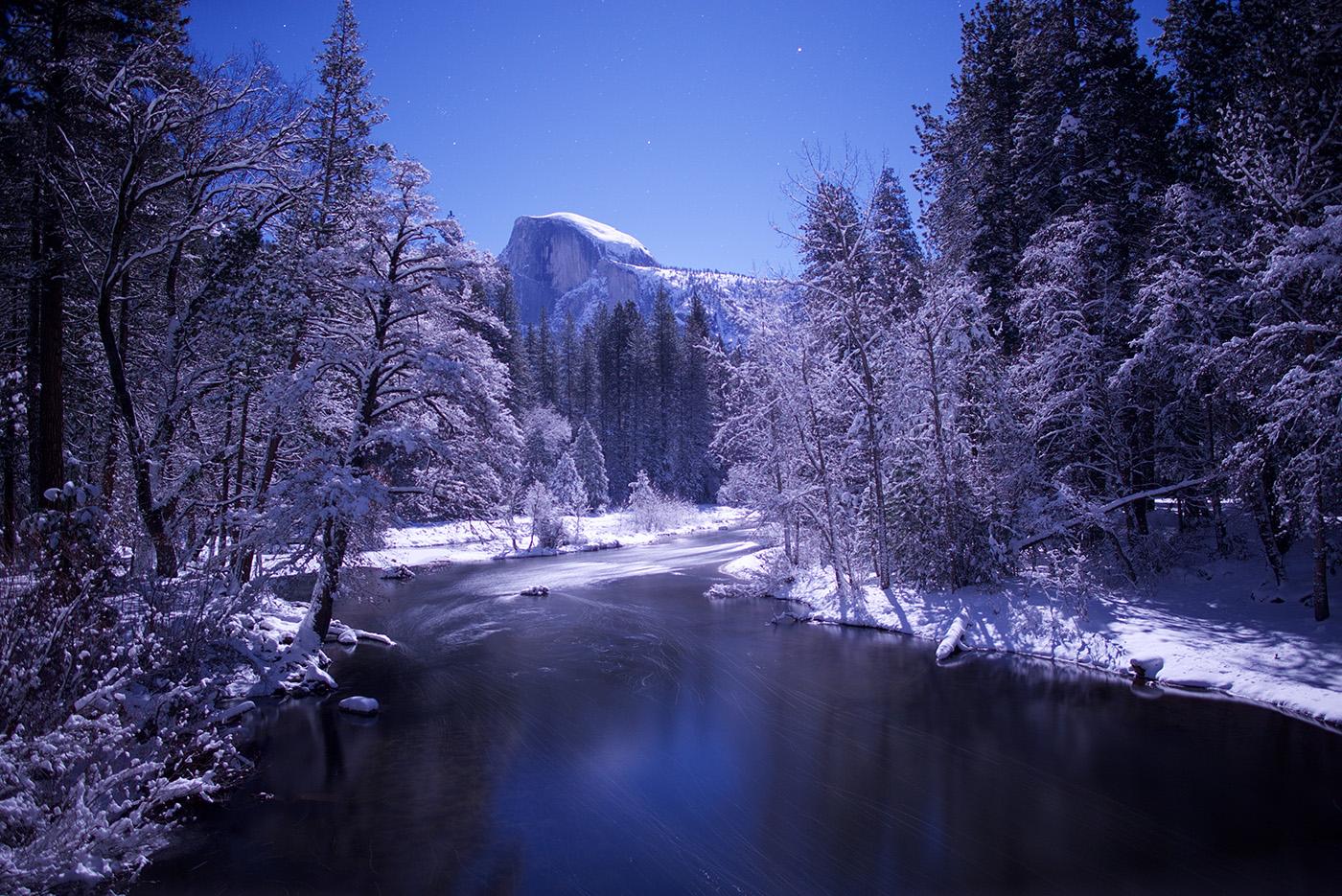 Half Dome in Yosemite National Park in moonlight. (Courtesy of Joseph Pontecorvo/© THIRTEEN Productions LLC)
