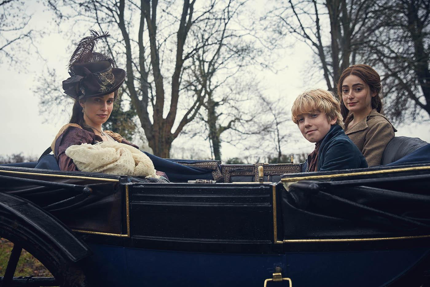 Elizabeth, Morwenna, and Geoffrey Charles in Poldark. Photo: Mammoth Screen for BBC and MASTERPIECE