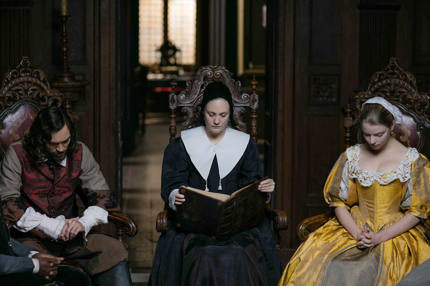 Alex Hassell as Johannes Brandt, Romola Garai as Marin Brandt and Anya Taylor-Joy as Petronella Brandt in The Miniaturist. Photo: The Forge/Laurence Cendrowicz for BBC and MASTERPIECE