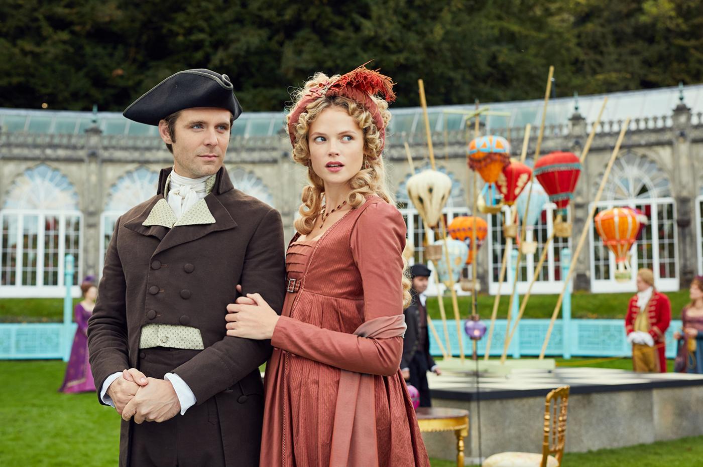 Luke Norris as Dr. Dwight Enys and Garbriella Wilde as Caroline Enys in Poldark. Photo: Mammoth Screen for MASTERPIECE