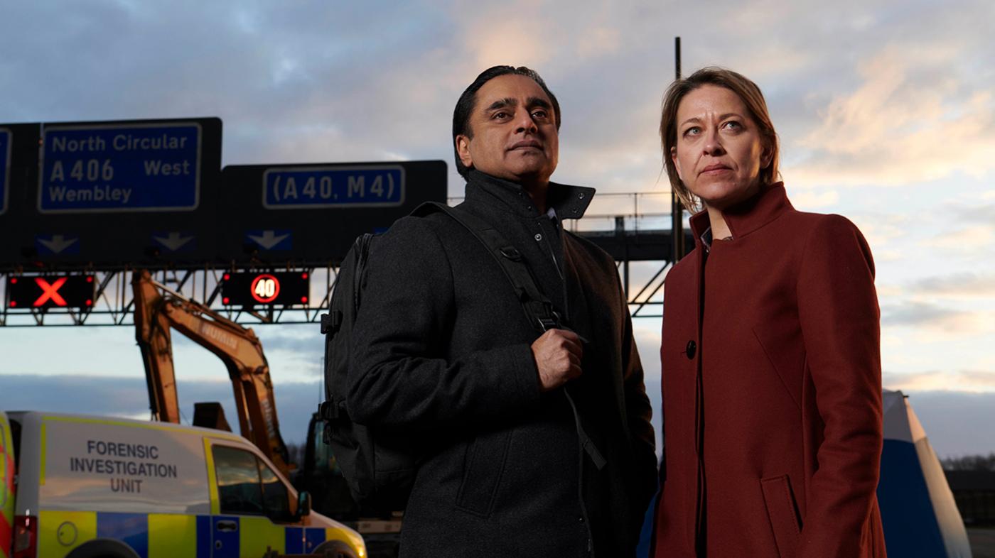 Sanjeev Bhaskar as DI Sunny Khan and Nicola Walker as DCI Cassie Stuart in Unforgotten. Photo: Mainstreet Pictures for ITV and MASTERPIECE