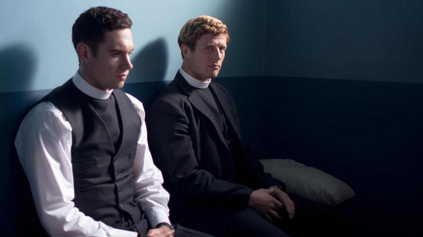 Tom Brittney as Will Davenport and James Norton as Sidney Chambers in Grantchester. Photo: Kudos and MASTERPIECE
