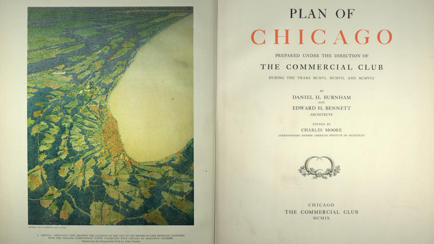 The title pages of the 1909 'Plan of Chicago.' Image: Wikimedia Commons