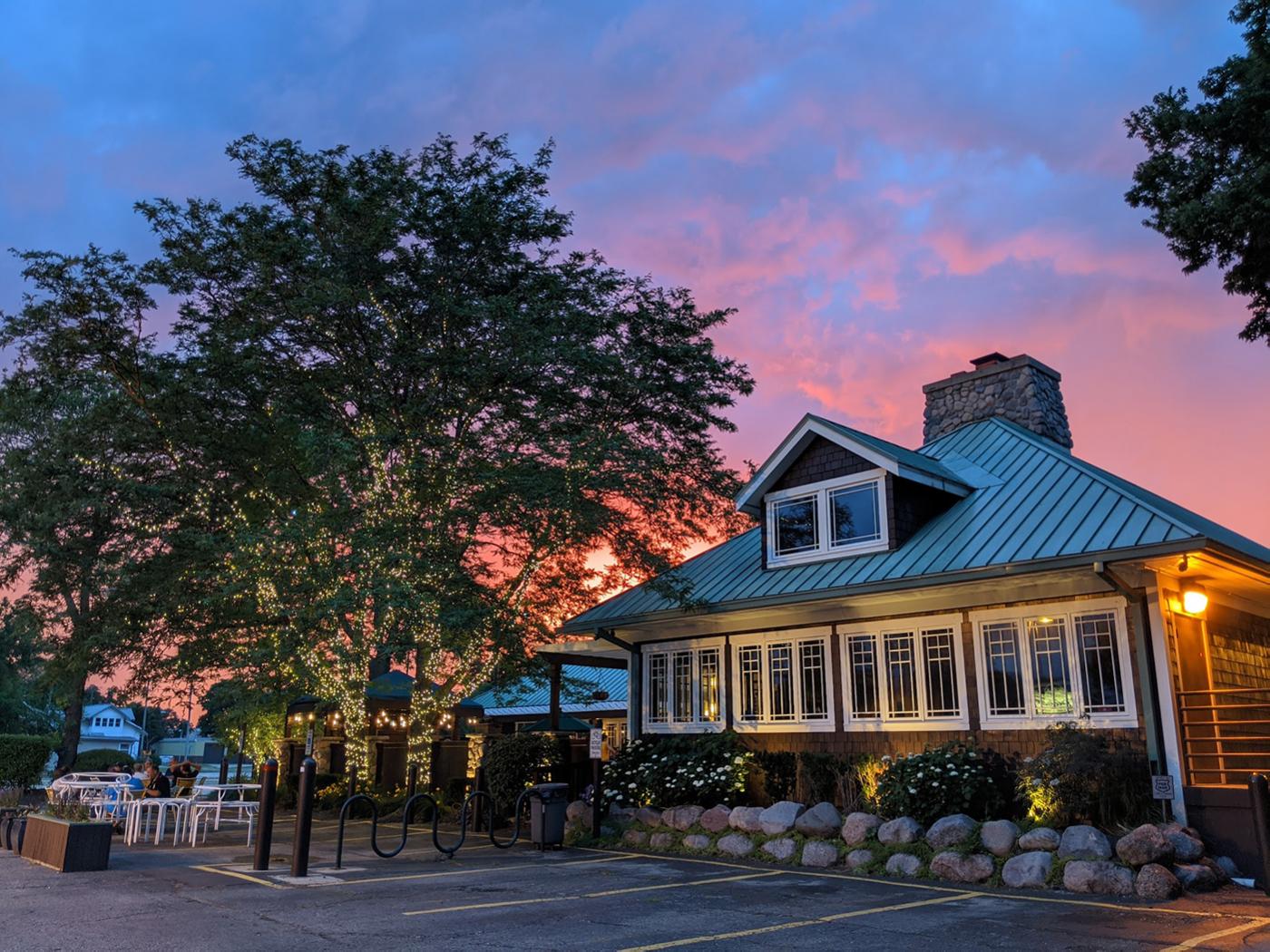 The Olympic Tavern in Rockford, Illinois at sunset