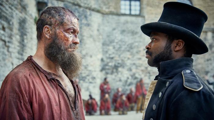 Jean Valjean (Dominic West) and Javert (David Oyelowo) in Les Miserables. Photo: Robert Viglasky / Lookout Point