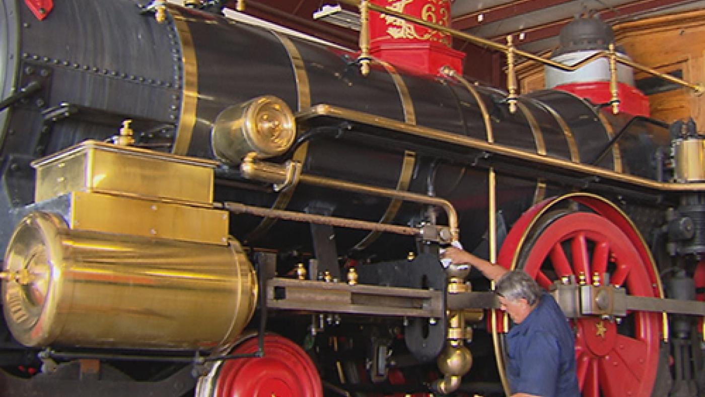 Dave Kloke with his working replica of the Leviathan locomotive, which pulled Lincoln's funeral car on a tour from Washington, D.C. to Springfield, Illinois.