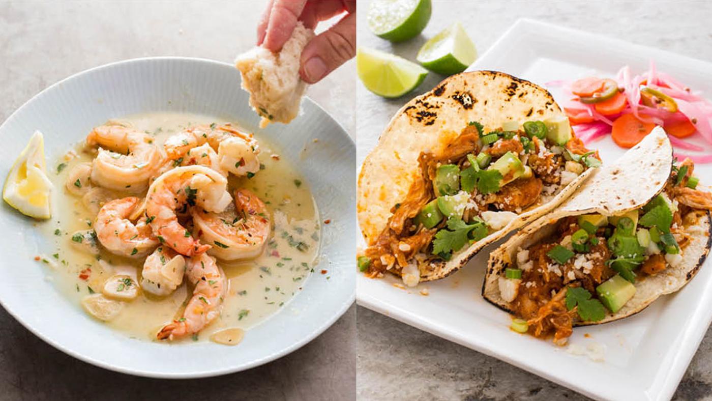 America's Test Kitchen's Shrimp Scampi and Shredded Chicken Tacos. (Carl Tremblay)