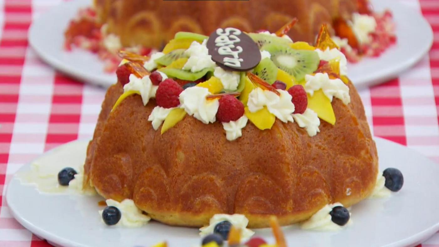 A savarin cake on The Great British Baking Show.
