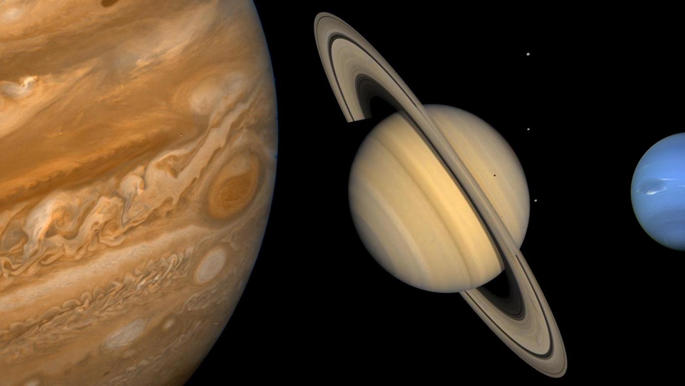 Jupiter, Saturn, and Neptune in photos taken by the Voyager spacecraft. Photo: NASA/Jet Propulsion Laboratory
