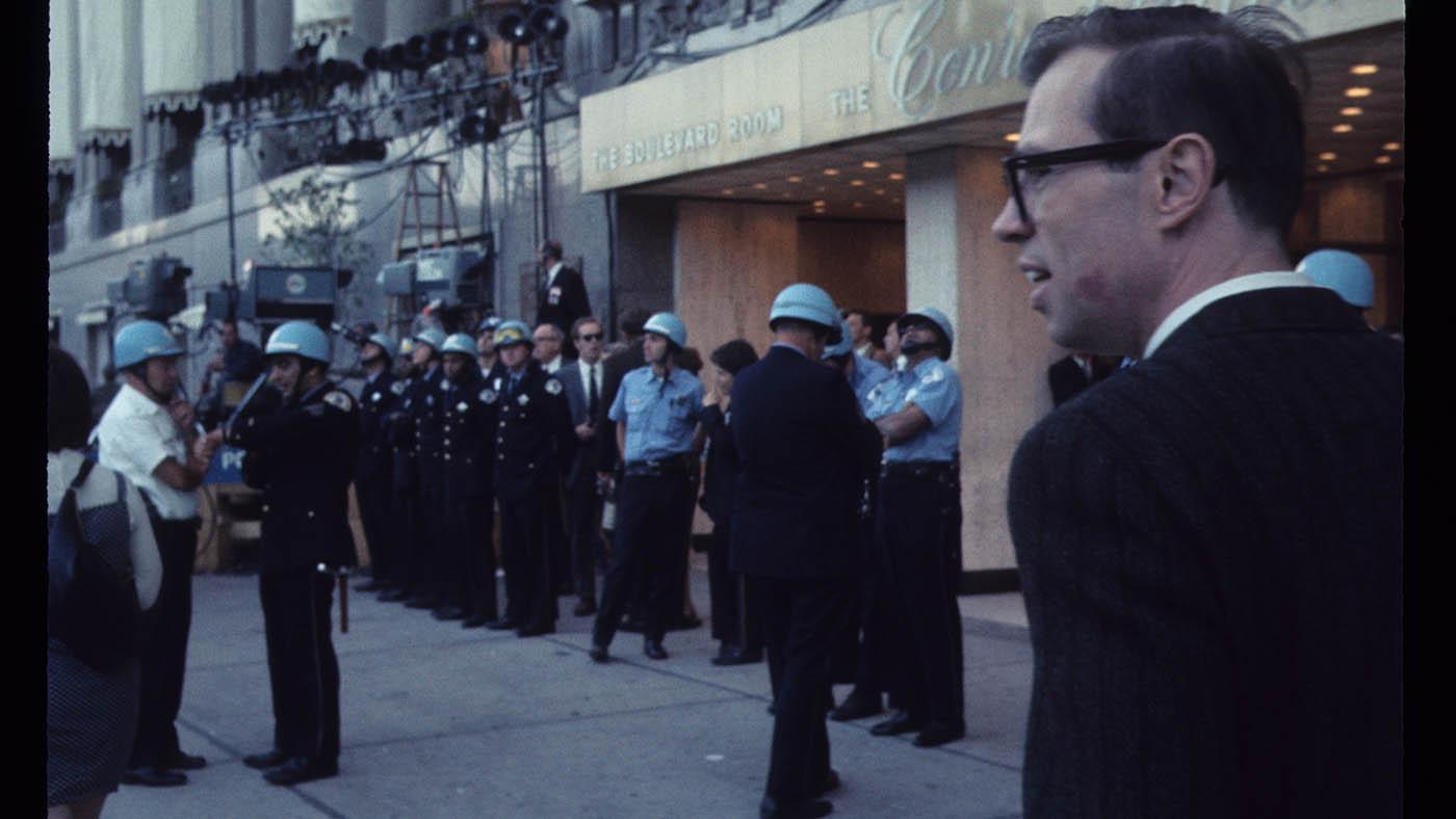 Chicago Police outside the Conrad Hilton Hotel in Chicago during the 1968 Democratic National Convention. Photo: Bea A. Carson
