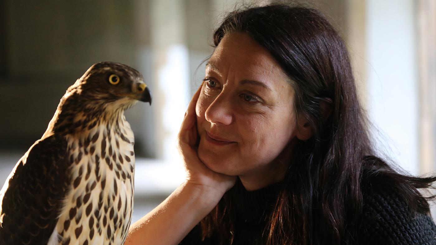 Helen Macdonald, author of H is for Hawk, with her goshawk Lupin. Photo: Courtesy Mike Birkhead Associates
