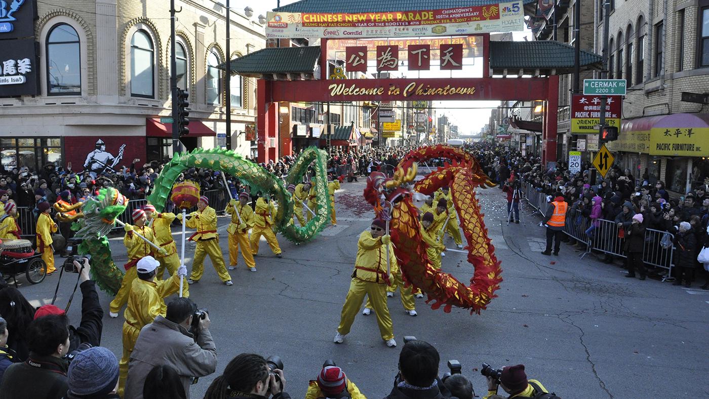A Chinese New Year parade in Chicago's Chinatown. Courtesy: Chicago Chinatown Chamber of Commerce and Special Events