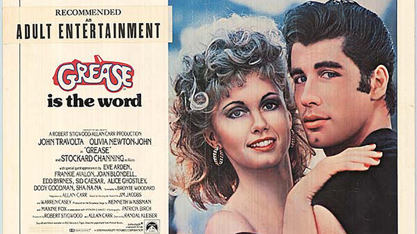 The film poster for Grease, with Olivia Newton-John and John Travolta