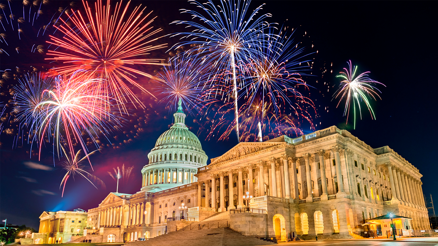Fireworks over the US Capitol. Photo: Leonid Andronov/Alamy Stock Photo