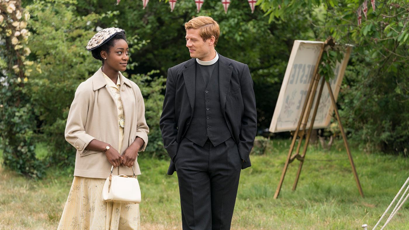 Simona Brown as Violet Todd and James Norton as Sidney Chambers in Grantchester. Photo: Colin Hutton/Kudos and MASTERPIECE