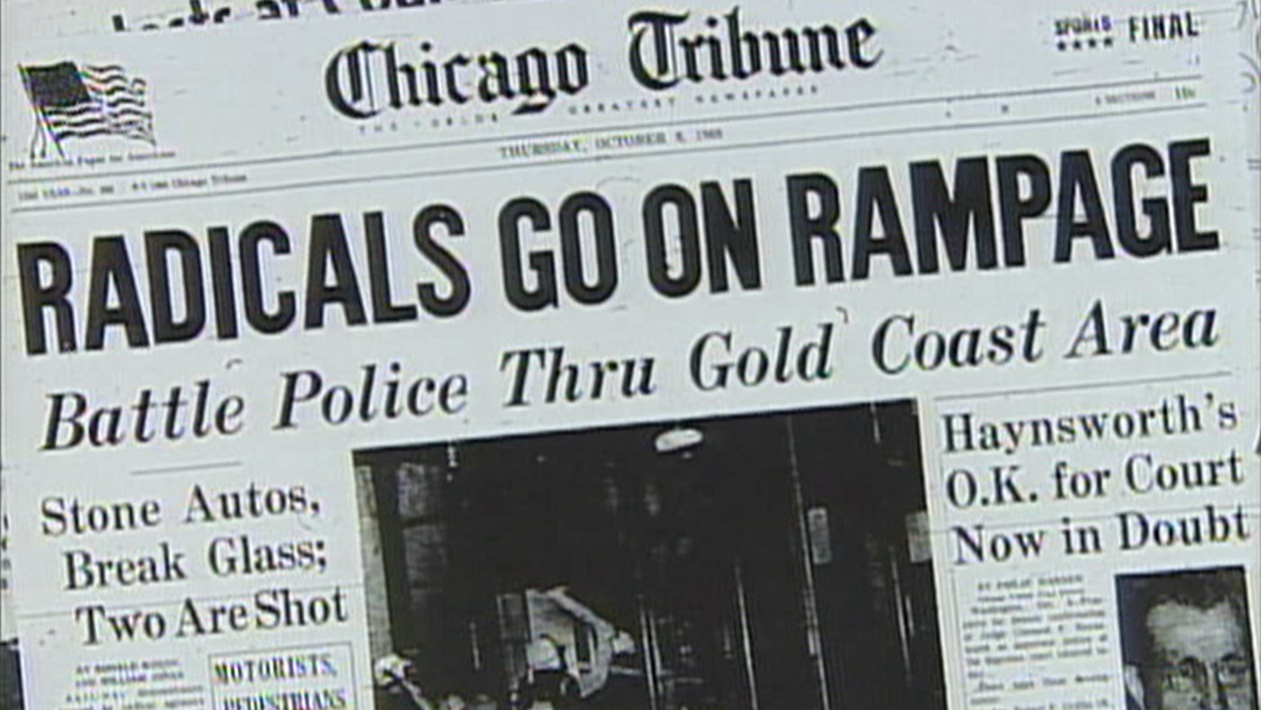 The Chicago Tribune from October 8, 1969, with a headline about the Days of Rage. Image: From WTTW's Chicago Stories