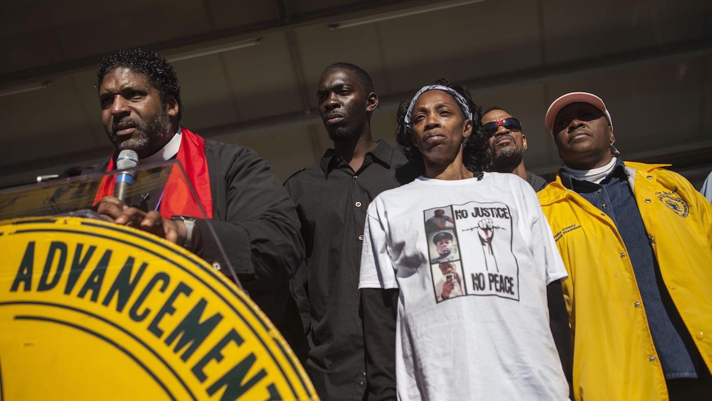 Rev. William Barber II calls for justice for Lennon Lacy at a December 2014 rally. Photo: Peter Eversoll