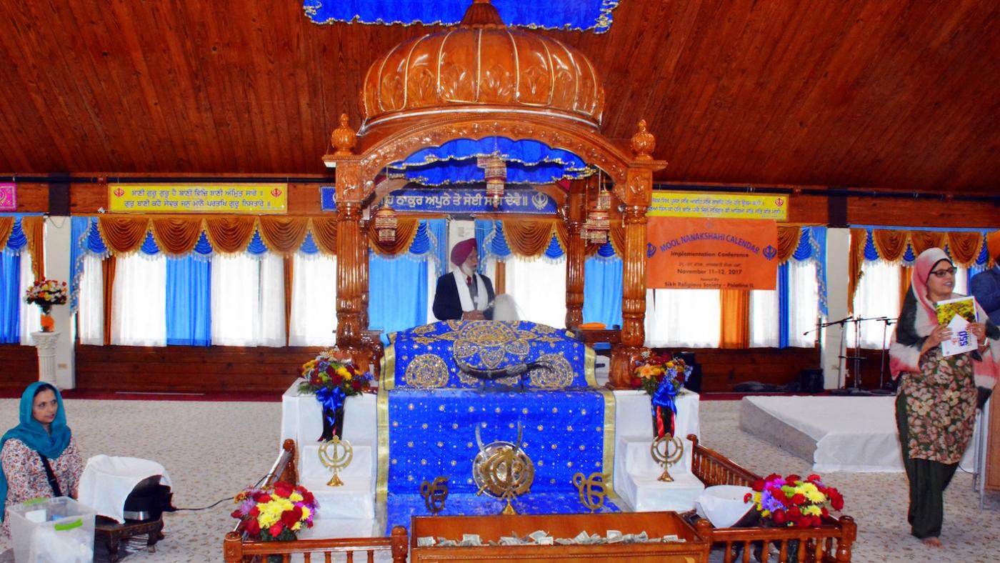 The interior of the Sikh Gurdwara in Palatine, Illinois, outside Chicago