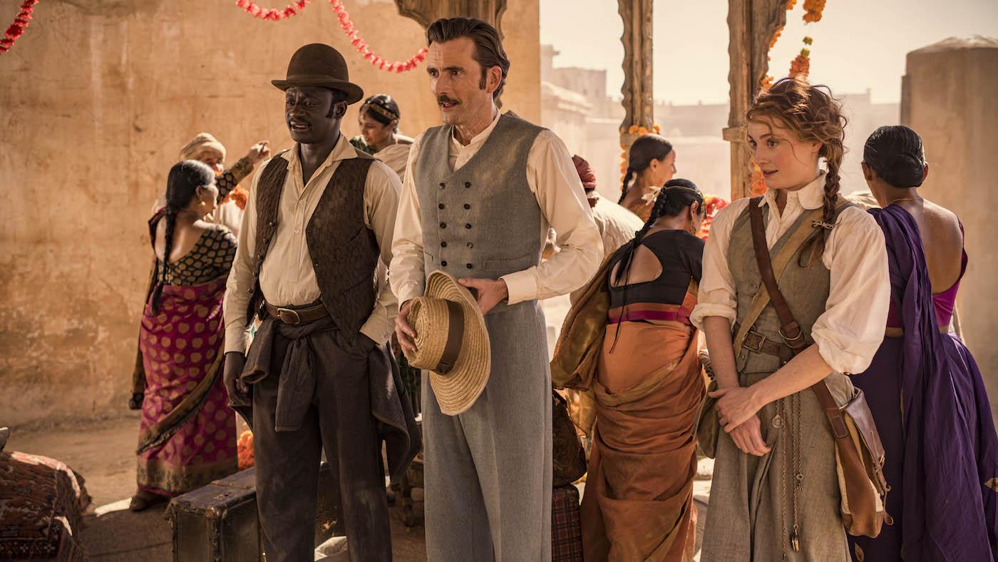 Passepartout, Fogg, and Fix in India in 'Around the World in 80 Days.' Photo: Joe Alblas - © Slim 80 Days / Federation Entertainment / Peu Communications / ZDF / Be-Films / RTBF