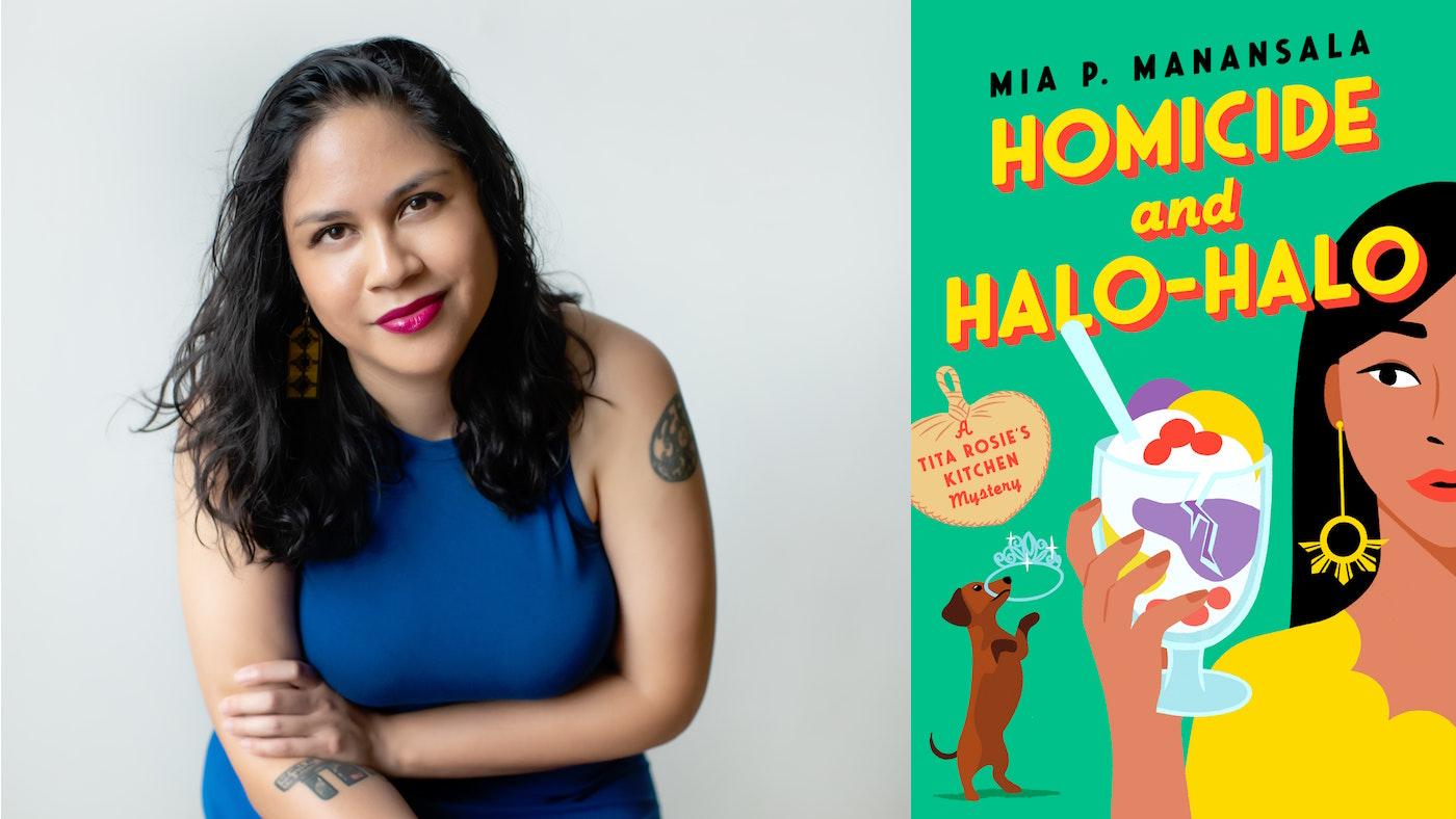 Author Mia P. Manansala and her book Homicide and Halo-Halo. Photo: Jamilla Yip Photography;  Cover Design: Vi-An Nguyen