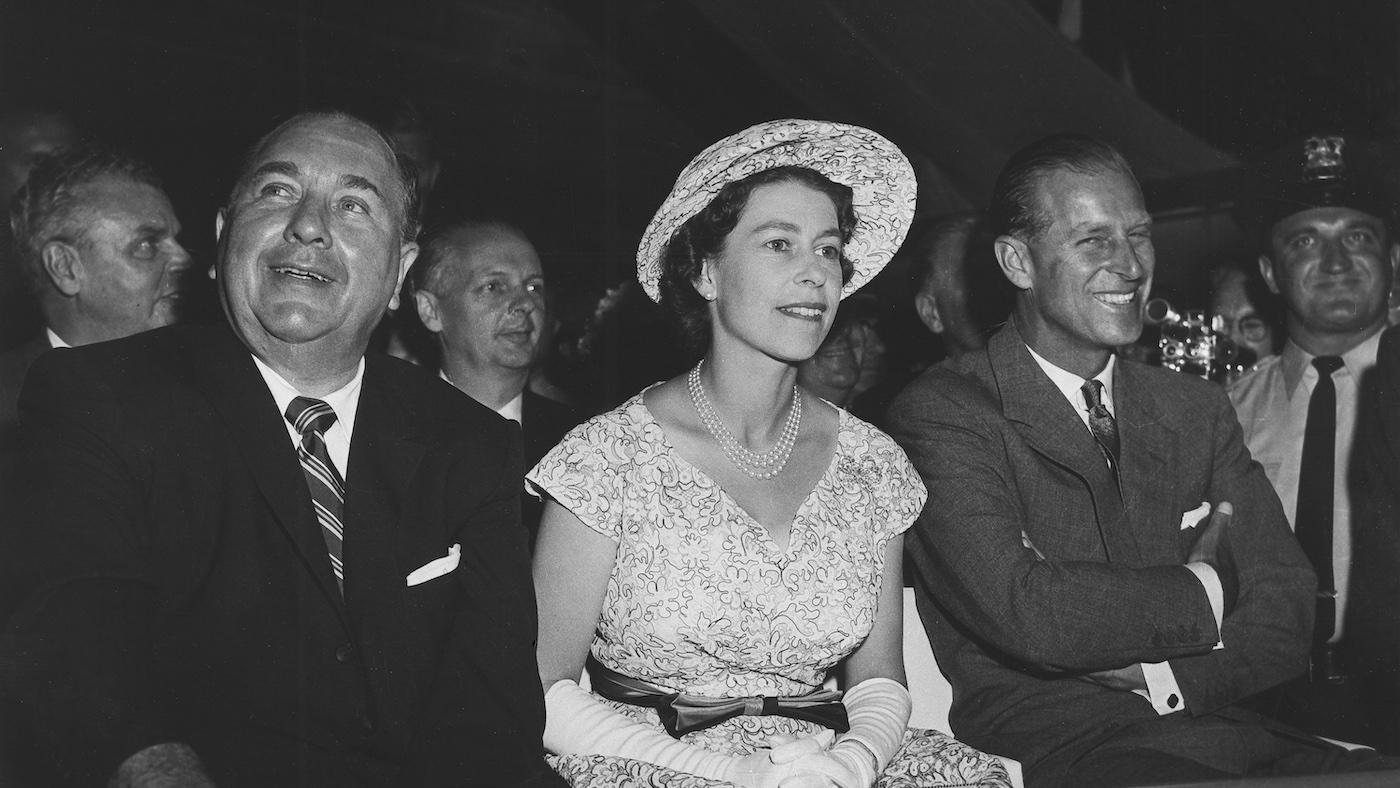 Queen Elizabeth II with Prince Philip and Mayor Richard J. Daley in Chicago on the royal couple's 1959 visit