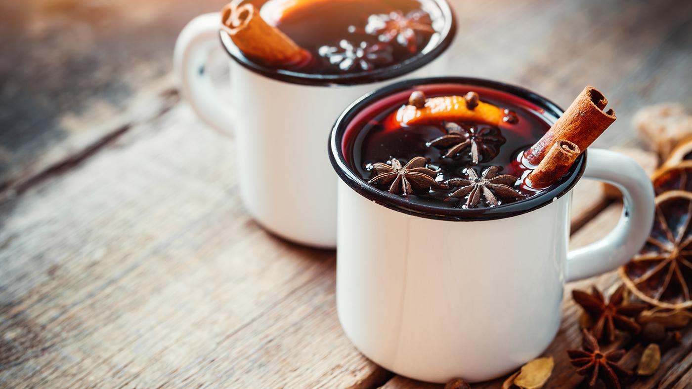 Two mugs of mulled wine.