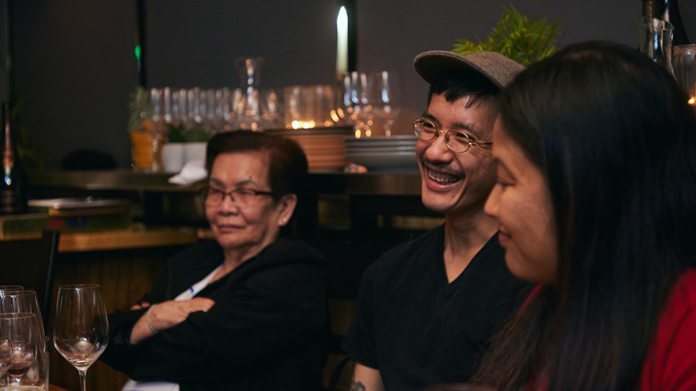 Ethan Lim with his mom at a dinner hosted at his Hermosa restaurant in Chicago
