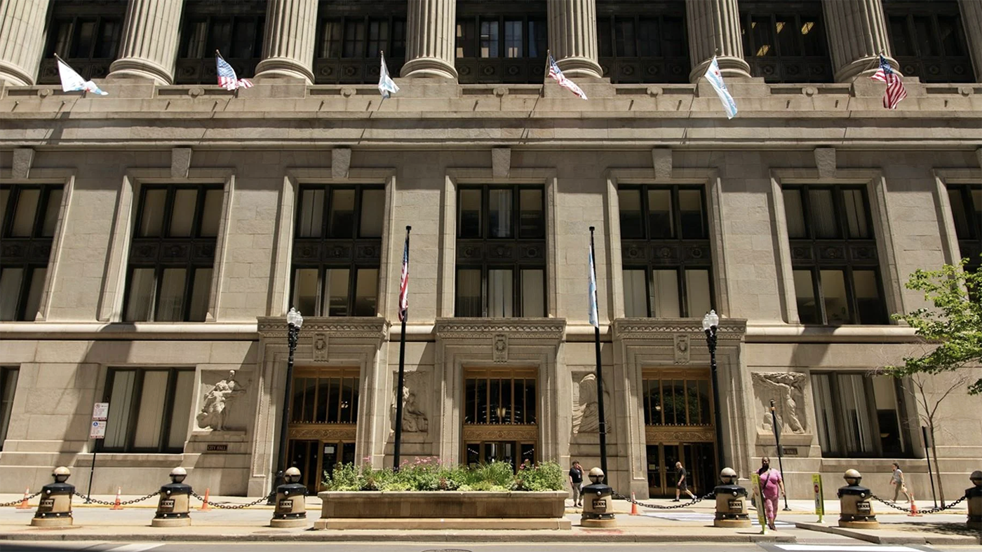 The facade of Chicago City Hall