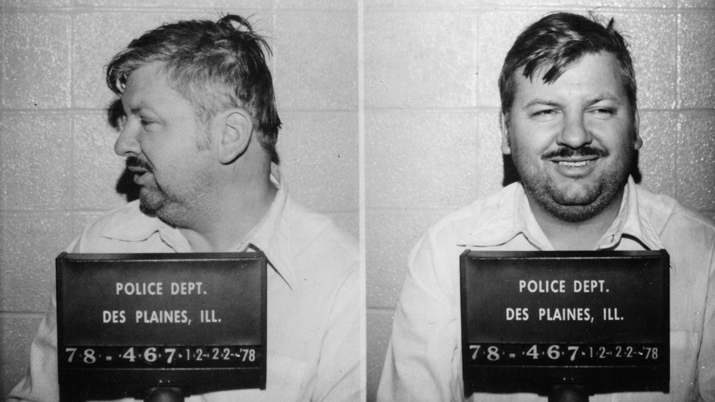 A profile and straight-on mugshot of serial killer John Wayne Gacy side-by-side