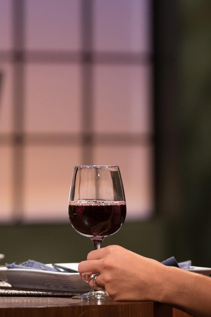 A glass of wine on Check, Please! Photo: WTTW/Ken Carl