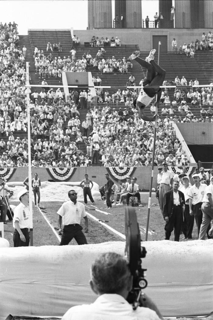 A pole vault during the 1959 Pan-American Games in Chicago's Soldier Field. Photo: Chicago History Museum