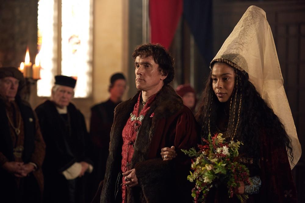 Ben Miles as Edmund Beaufort, the Duke of Somerset, with Margaret of Anjou.