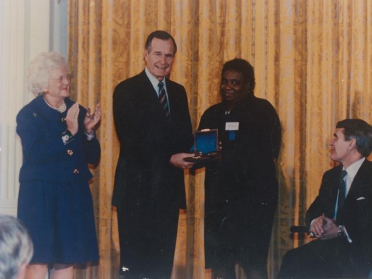 Hazel Johnson with President George H.W. Bush and Barbara Bush. 