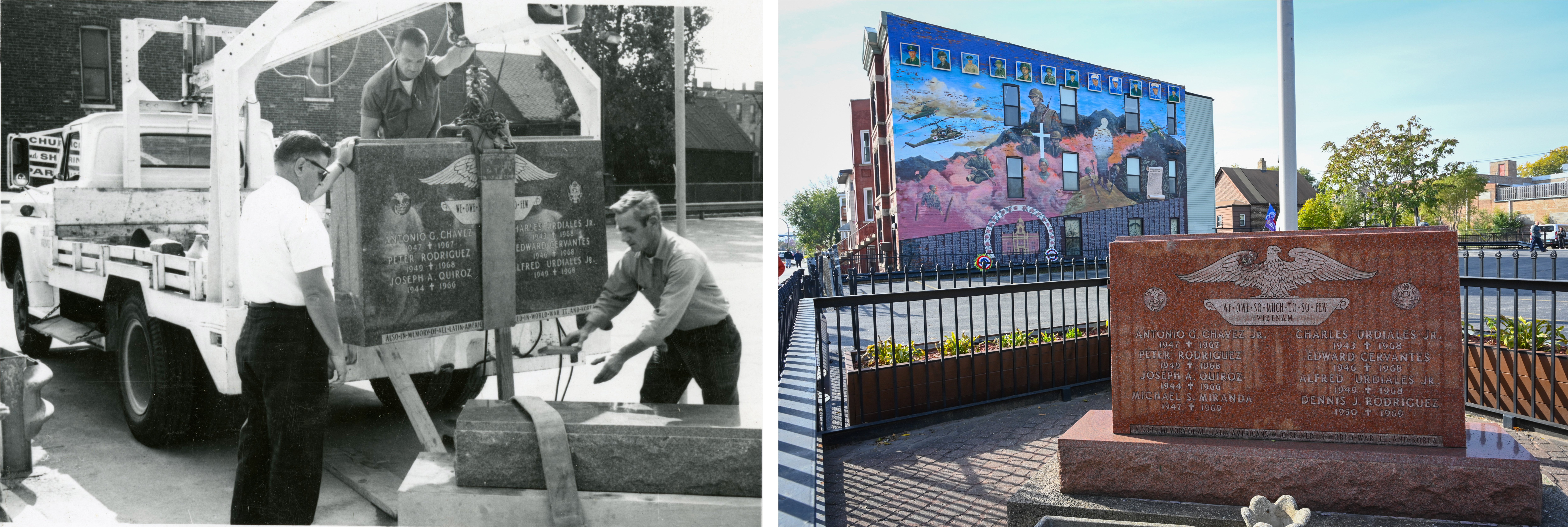 Installation of South Chicago Vietnam Memorial and recent image of memorial